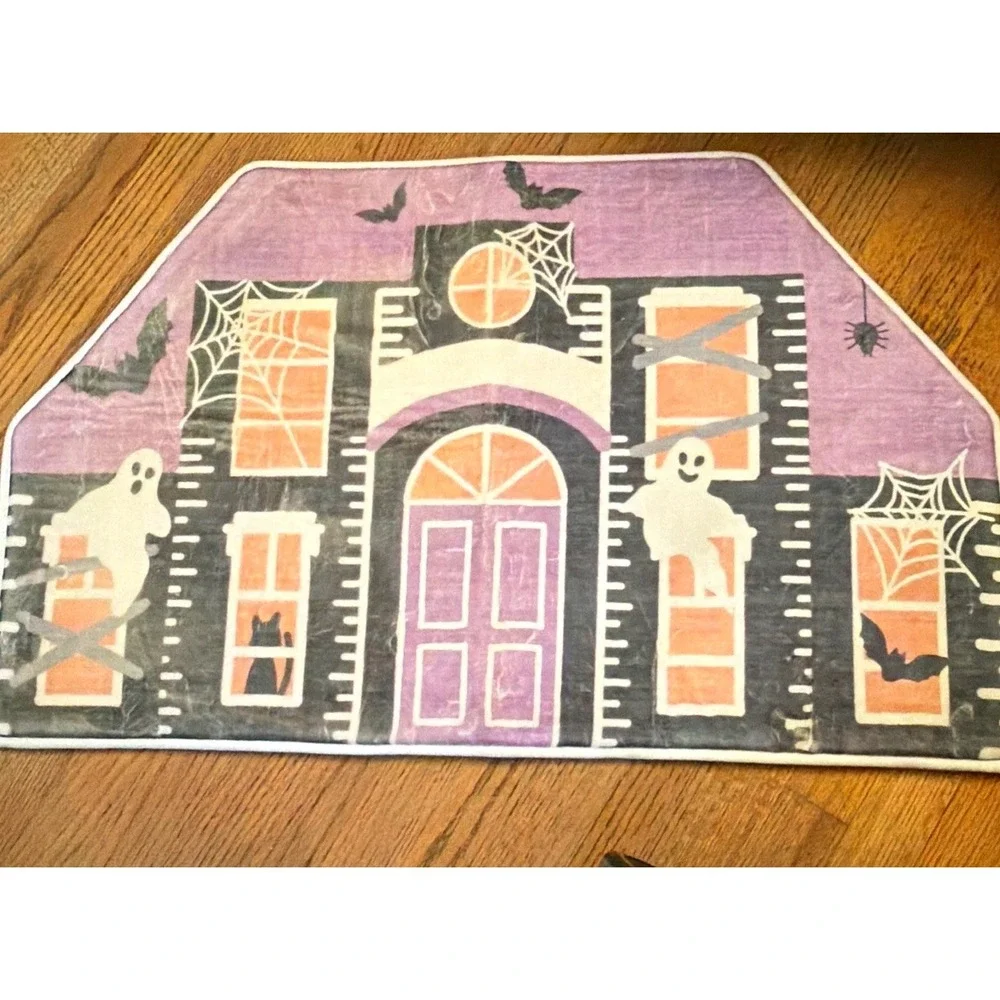Halloween Bath Rug Haunted House Ghost Spider Washable Purple Black 21x34